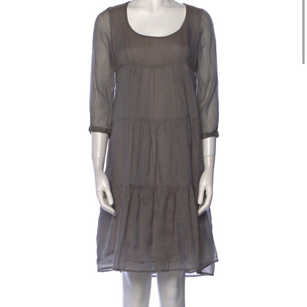 Burberry Silk Tent Dress Sheer Sleeve Dress Gray/Brown Neutral Size Medium